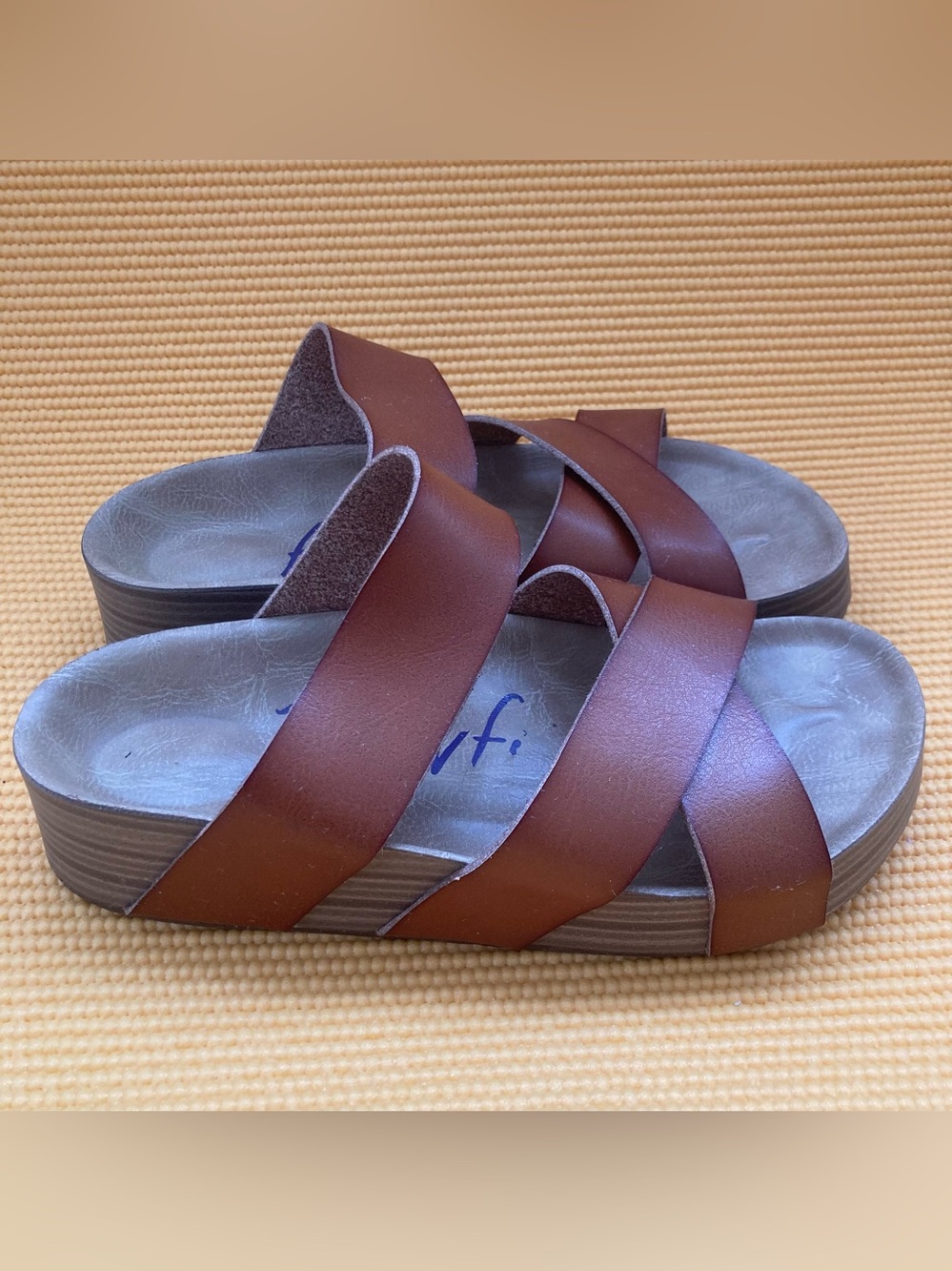 Brown Leather Crisscross Slide Sandals By Blowfish Size 6